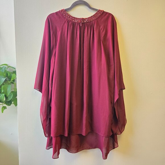 NWT JJ's House 26W Beaded Neckline Layered Burgundy Chiffon Formal Dress Blouse - Picture 2 of 8